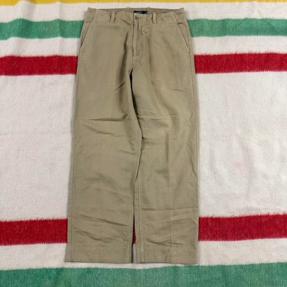Vintage J Crew Linen Cotton Wide Leg Trousers Khaki Tan 32x32 fit 34x32.5